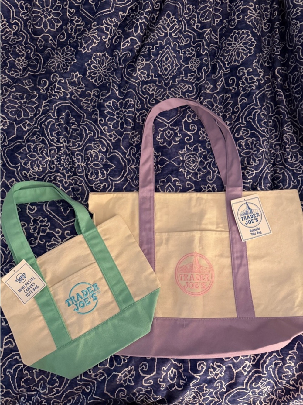 Trader Joe’s 2026 Set Of 2 Lavender Large Tote Bag Teal Green Mini 🌵🐎 NWT FINAL